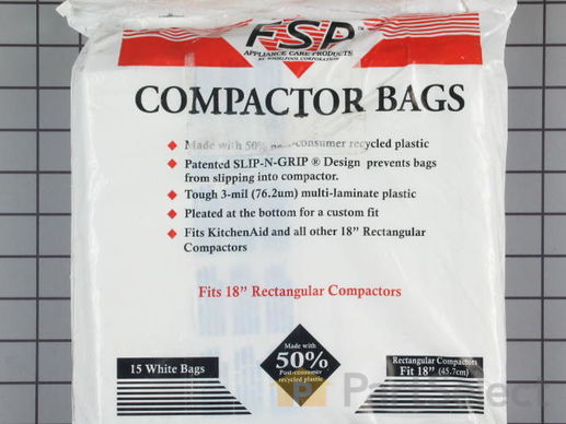 358827-1-M-Whirlpool-4318938           -18" White Plastic Compactor Bags - 15 Pack
