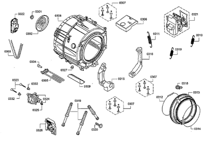 Drum Diagram and Parts List for 09 Bosch Washer