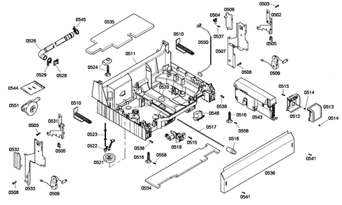 Base Assy Diagram and Parts List for 53 Thermador Dishwasher