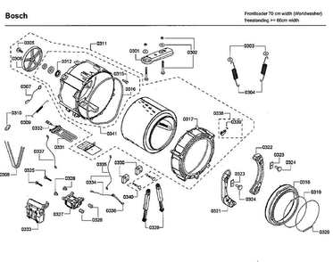 Tub Diagram and Parts List for 16 Bosch Washer