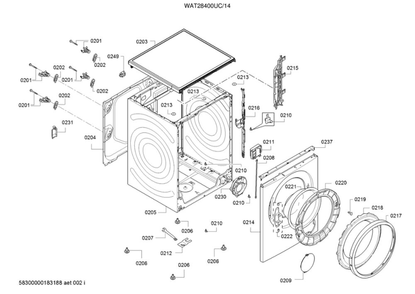 Tub/Front Panel Diagram and Parts List for 14 Bosch Washer