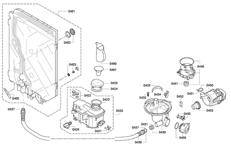 Pump Diagram and Parts List for 16 Thermador Dishwasher