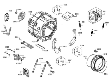 Drum Diagram and Parts List for 12 Bosch Washer