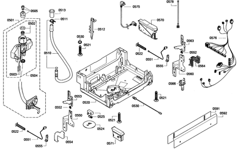 Base Assy Diagram and Parts List for 01 Thermador Dishwasher