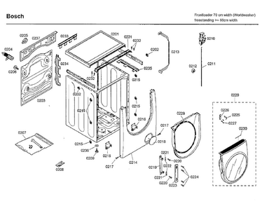 Cabinet/door Diagram and Parts List for 04 Bosch Washer