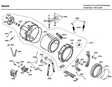 Tub Diagram and Parts List for 03 Bosch Washer