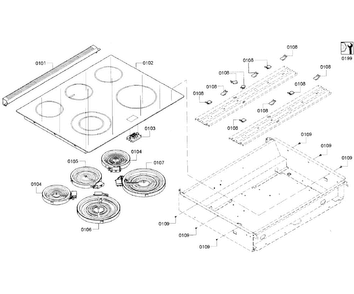 Cooktop Diagram and Parts List for 02 Bosch Range