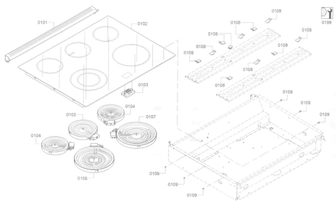 Cooktop Diagram and Parts List for 05 Bosch Range