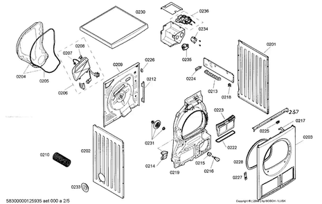 Cabinet Parts Diagram and Parts List for 01 Bosch Dryer