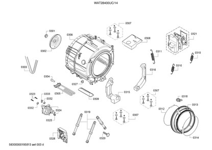 Power Module/Motor/Oscillating System Diagram and Parts List for 14 Bosch Washer