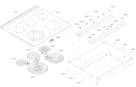 Cooktop Diagram and Parts List for 04 Bosch Range