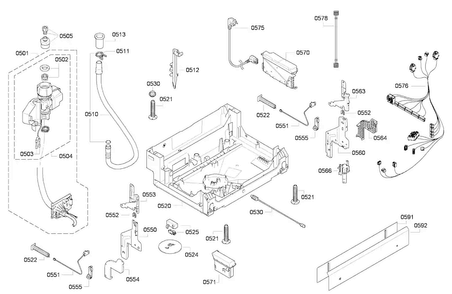 Base Assy Diagram and Parts List for 16 Thermador Dishwasher