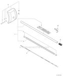 Cultivator Attachment - Main Pipe Assembly, Shield Diagram and Parts List for S86813001001-S86813999999 Echo Trimmer