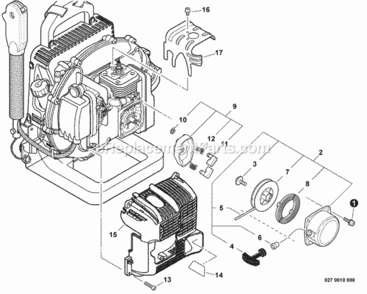 Engine_Cover_Cylinder_Cover_Starter Diagram and Parts List for P31513001001 - P31513999999 Echo Leaf Blower / Vacuum
