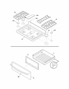 Top/drawer Diagram and Parts List for  Kenmore Range