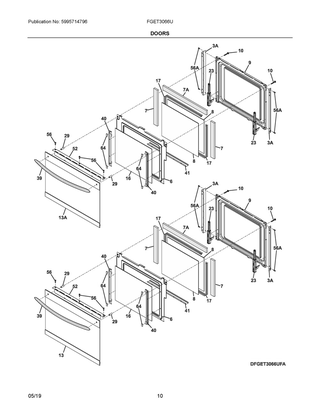 Doors Diagram and Parts List for  Frigidaire Wall Oven