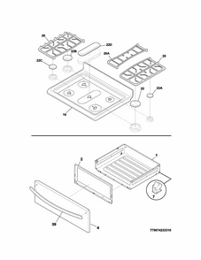 Top/drawer Diagram and Parts List for  Kenmore Range