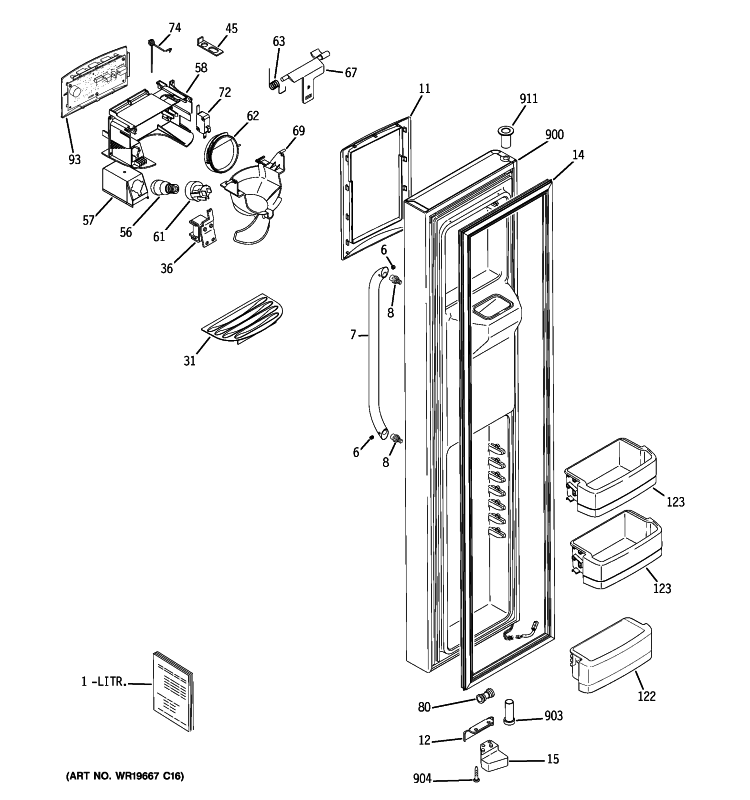 Part Location Diagram of WR55X10803 GE INTERFACE DISPENSER Assembly