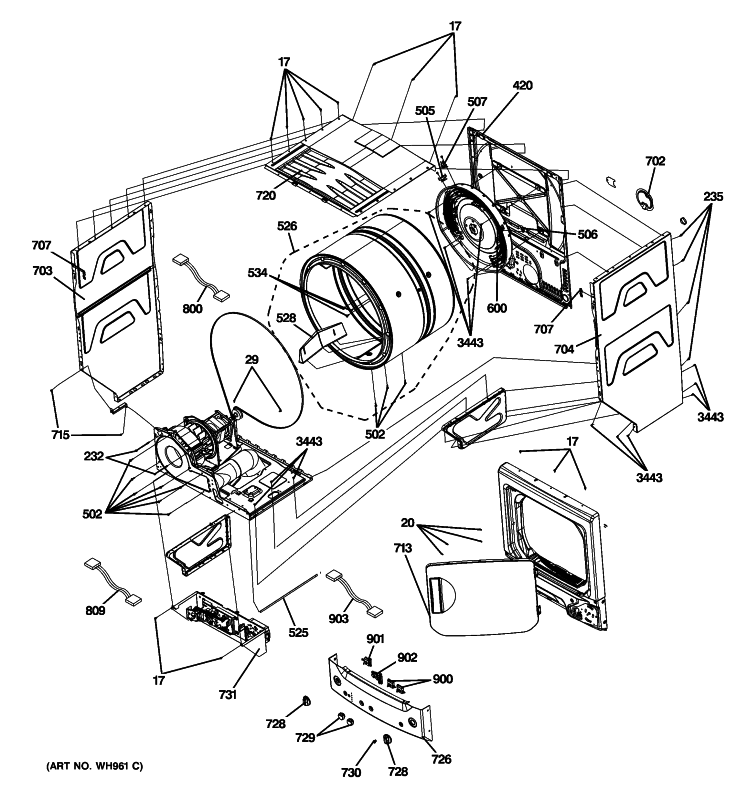 Part Location Diagram of WE11M62 GE HEATER AND HOUSING Assembly