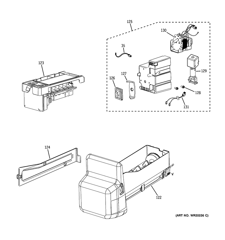 Part Location Diagram of WR30X10097 GE Ice Maker Assembly