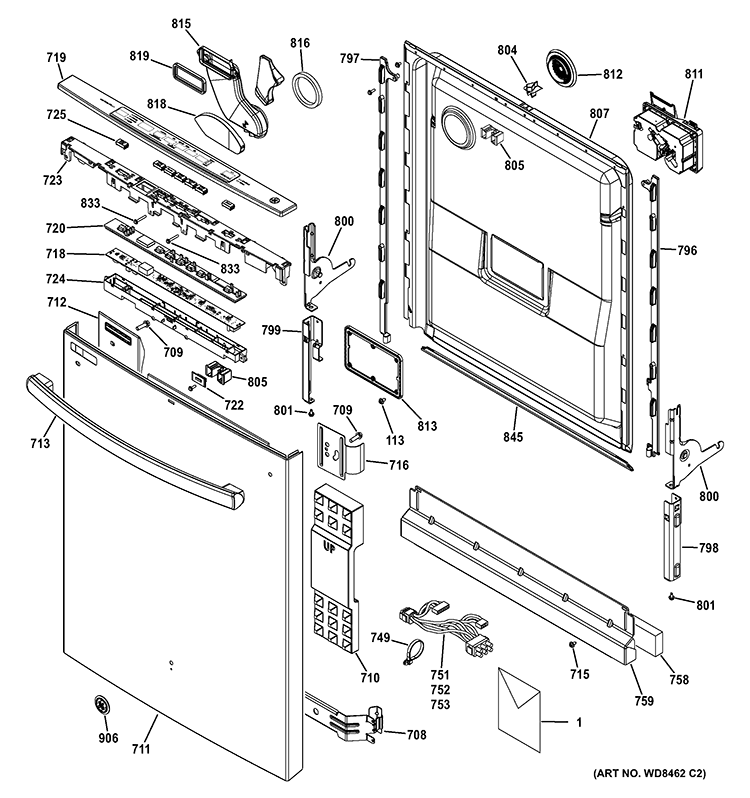 Part Location Diagram of WD34X22261 GE CONSOLE CVR GRAPHIC Assembly
