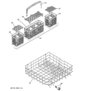Part Location Diagram of WD28X10384 GE Dishwasher Lower Dish Rack with Wheels - Gray