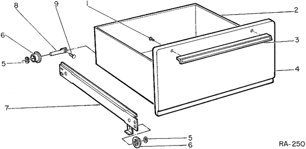 DRAWER GROUP Diagram and Parts List for  General Electric Range