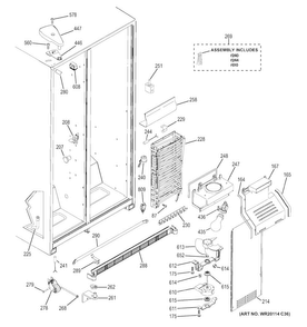 Freezer Section Diagram and Parts List for  General Electric Refrigerator
