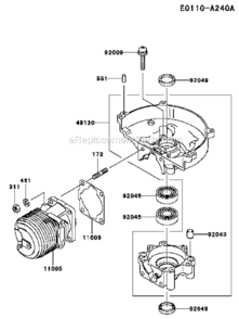 CylinderCrankcase Diagram and Parts List for  Kawasaki Hedge Trimmer