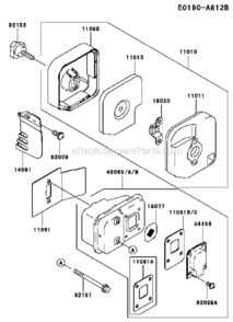 Air-FilterMuffler Diagram and Parts List for  Kawasaki Hedge Trimmer