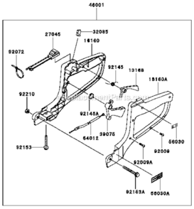 Handle Diagram and Parts List for  Kawasaki Hedge Trimmer