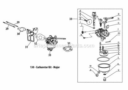 170-Au_Carburetor Diagram and Parts List for  MTD Tiller