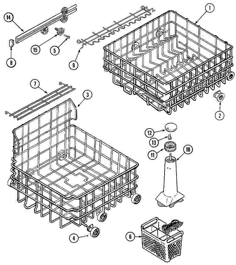 Part Location Diagram of W10139223 Whirlpool Lower Dishrack with Wheels