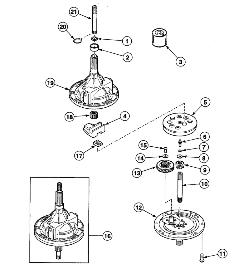 Part Location Diagram of Y31526 Whirlpool Transmission Gear Rack