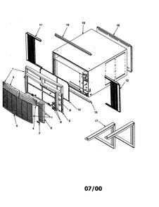 Outer Case Assembly Diagram and Parts List for REV D Amana Air Conditioner