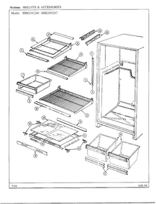 Shelves And Accessories Diagram and Parts List for  Admiral Refrigerator