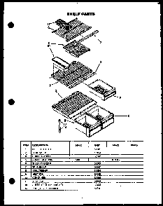 Shelf Parts Diagram and Parts List for MN00 Caloric Refrigerator