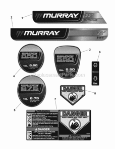 Decals Diagram and Parts List for 7800453 2010 Murray Lawn Mower