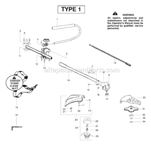 Page A Diagram and Parts List for Type 1 Poulan Edger