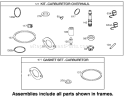 Carburetor Overhaul Kit and Gasket Set Assemblies Diagram and Parts List for 250000001-250999999 - 2005 Toro Lawn Tractor