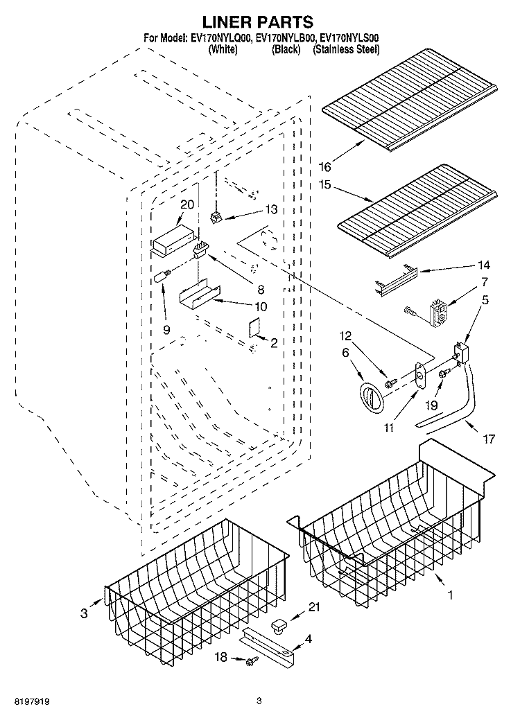 Part Location Diagram of WP2196003 Whirlpool Refrigerator Thermostat Sensor Barrier