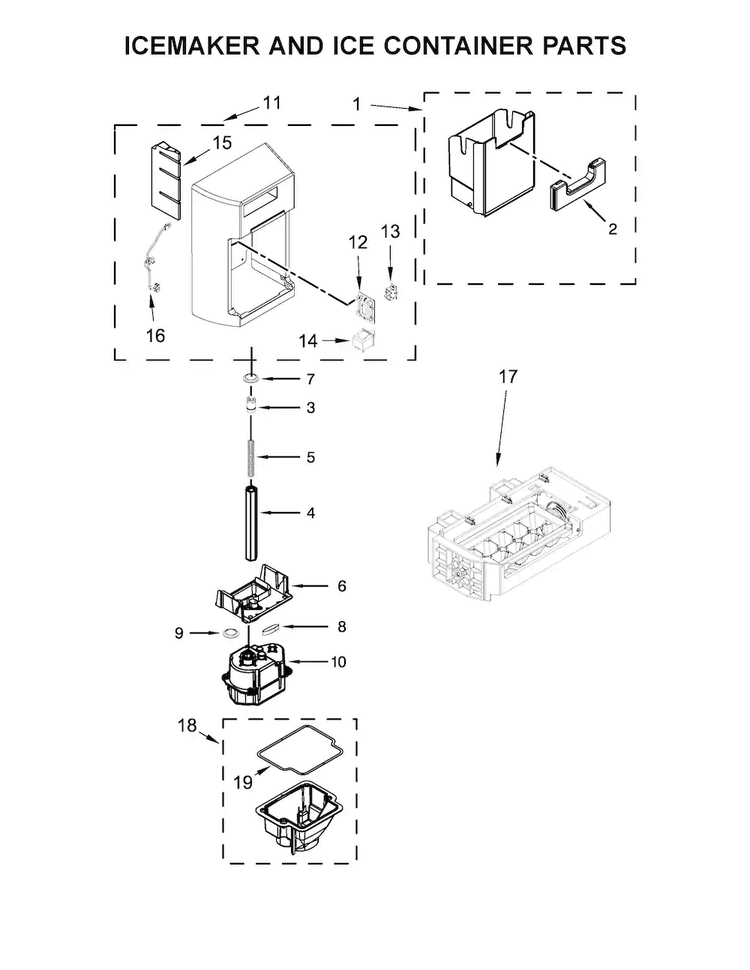 Part Location Diagram of W11359058 Whirlpool ICE-CONTNR