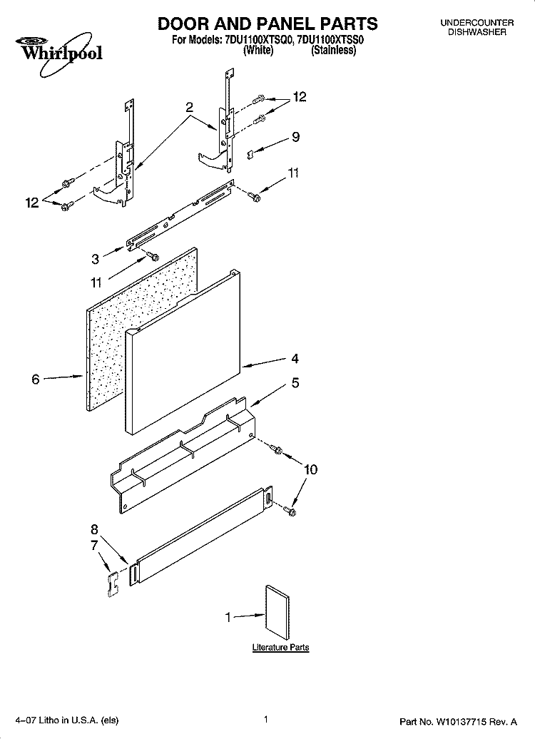 Part Location Diagram of WPW10073520 Whirlpool Front Panel Insulation