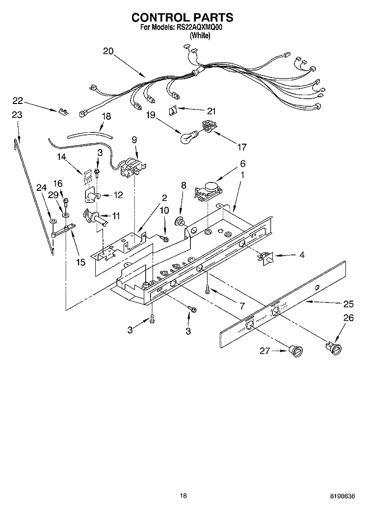 Part Location Diagram of 2311636 Whirlpool Control Box Harness