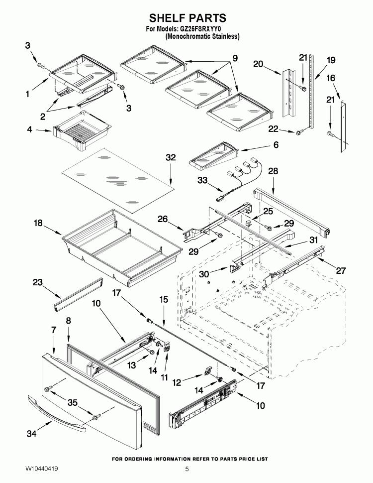 Part Location Diagram of WPW10194031 Whirlpool Snack Pan Drawer Glide - Left Side