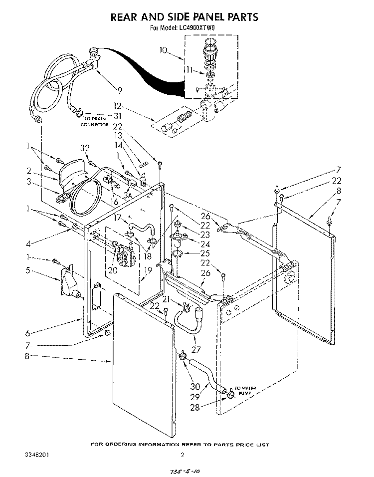 Part Location Diagram of WPW10187809 Whirlpool Drain And Fill Hose Assembly