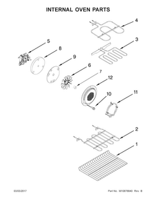 Internal Oven Parts Diagram and Parts List for  Whirlpool Range
