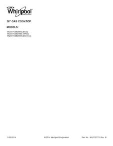 Cover Sheet Diagram and Parts List for  Whirlpool Cooktop