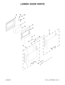 Lower Door Parts Diagram and Parts List for  Whirlpool Range