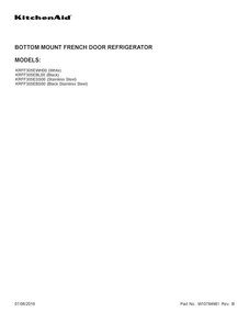 Cover Sheet Diagram and Parts List for  KitchenAid Refrigerator